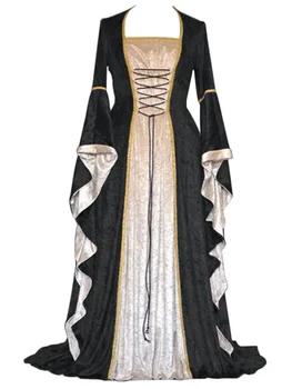 Женские Макси-платья на Хэллоуин, Средневековый Придворный Косплей-костюм, Карнавальный халат, Винтажная повязка с длинным рукавом, Элегантное платье королевы