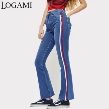 Женские узкие джинсы LOGAMI в стиле пэчворк, расклешенные джинсовые брюки с высокой талией, женские джинсы