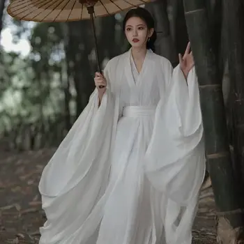 Женское платье Hanfu большого размера XL, китайский Традиционный Винтажный костюм для косплея, Женский костюм для косплея на Хэллоуин, Белое платье Hanfu
