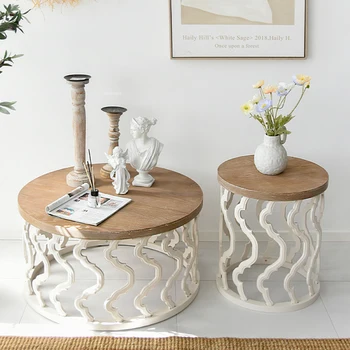 Журнальные столики из французского дерева, мебель для гостиной, Американский креативный круглый деревянный стол, приставной столик для семейного отдыха в стиле ретро