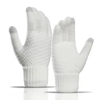 Зимние вязаные перчатки Уютные стильные вязаные перчатки для женщин и мужчин с утолщенными ребристыми манжетами, защищающими от ветра зимой, с сенсорным экраном