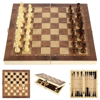 Изысканный Шахматный Набор 3 в 1, Складной Игровой Набор Для Хранения Деревянных Шахмат и Шашек, Дорожные Шахматные Наборы для Настольной игры в Шахматы