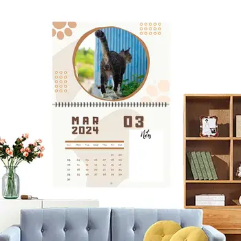 Календарь котенка на 2024 год Календарь с отверстиями для большой кошки Милый кот на 2024 год Ежемесячный настенный календарь Календарь Cutie Cat на 2024 год для маленького письменного стола