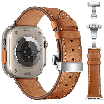 Кожаный Ремешок Для Apple watch band 45 мм 44 мм 49 мм 40 мм 41 мм 45 мм ремешок для часов браслет ремень correa iwatch serie 3 5 6 SE 7 8 ultra