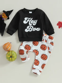 Комплект костюмов на Хэллоуин для маленьких девочек и мальчиков, толстовка с длинным рукавом, штаны в виде тыквы, одежда для малышей