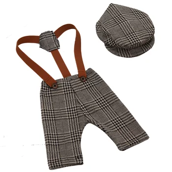 Комплект одежды для мальчиков, джентльменский комбинезон с длинными рукавами и шляпой, комплект одежды коричневого цвета