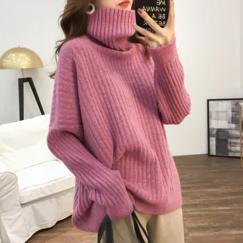 Корейский модный женский вязаный кардиган с высоким воротом, утолщенный, осень-зима 2023, новый однотонный пуловер.