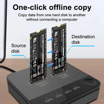 Корпус SSD с двумя отсеками USB 3.1 Type C - M.2 SATA, док-станция для внешнего жесткого диска с автономным клонированием для устройства чтения жестких дисков M2 HDD SSD