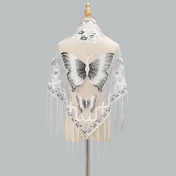 Кружевной шарф с бабочкой, Треугольная шаль с кисточками, Элегантные женские летние однотонные блестящие шарфы, Модная накидка 150*65 см