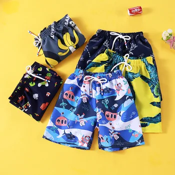Летние детские шорты, пляжная одежда, плавательные штаны для мальчиков, повседневные свободные брюки, модная одежда для подростков с героями мультфильмов, одежда