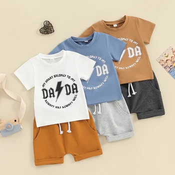 Летний Комплект одежды для новорожденных мальчиков, топы с короткими рукавами и крутым графическим принтом + шорты, одежда для маленьких мальчиков