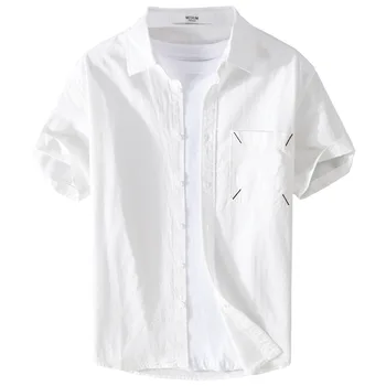 Летняя мужская рубашка с короткими рукавами из японского чистого хлопка, повседневная универсальная рубашка с короткими рукавами, трендовый топ летнего размера