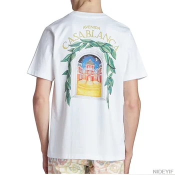 Летняя футболка с коротким рукавом и квадратным буквенным принтом Casablanca от бренда CASA tide, свободная повседневная футболка с коротким рукавом для мужчин и женщин 21
