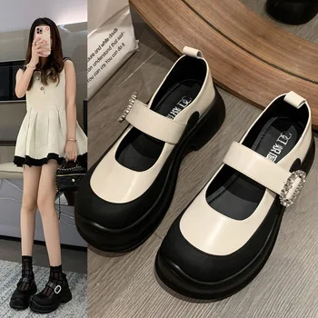 Летом и осенью 2023 года Новые туфли Xiaoxiangfeng Lefu Цветные тонкие туфли на толстом каблуке и толстой подошве, маленькие кожаные туфли
