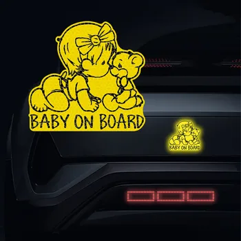 Медвежонок на борту автомобиля, Светоотражающие наклейки для декора бампера автомобиля, отражатели окон, наклейки с предупреждающими знаками ночного видения за рулем