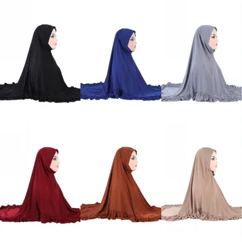 Мода Носить Непосредственно Мгновенный Хиджаб Арабские Женщины Шарф Мусульманский Тюрбан Исламский Химар Взъерошенные Твердые Эластичные Длинные Шали