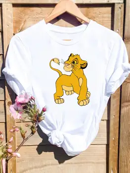 Модная женская футболка Disney с мультяшным принтом в стиле Короля Льва, милые повседневные футболки с графическим рисунком с коротким рукавом