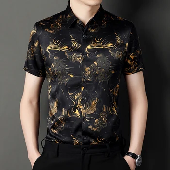 Мужская рубашка из натурального шелка премиум-класса Lucky Cloud, легкая в уходе, с короткими рукавами, летняя качественная мягкая удобная повседневная домашняя рубашка для банкета