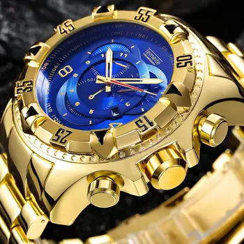 Мужские часы Temeite Gold 2022 Люксового бренда с большим циферблатом, Кварцевые Водонепроницаемые Золотые Мужские наручные часы Relogio Masculino из нержавеющей стали