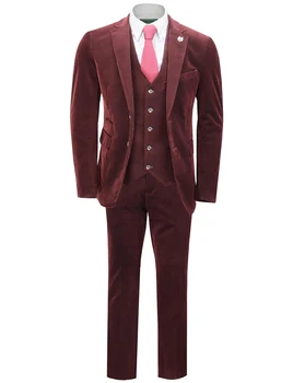 Мужской бархатный костюм из 3 предметов, однобортный пиджак, жилет, брюки, смокинги для званого ужина