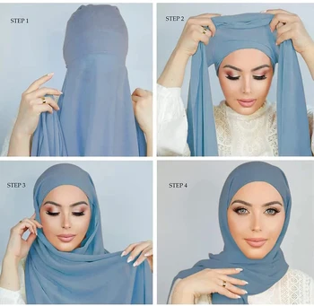 Мусульманский женский шифоновый хиджаб с кепкой, капор, Шифоновый Хиджаб, Шаль, головной платок, Накидка под шарф, шапки, накидка на голову