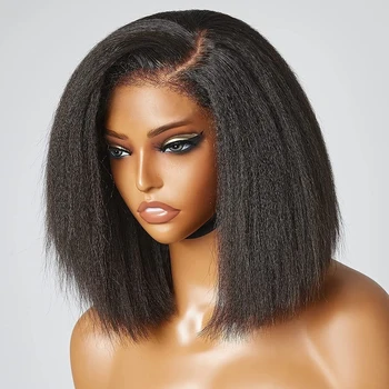 Мягкий парик из длинных натуральных черных кудрявых прямых волос Яки Боб для женщин с естественной линией роста волос и бесклеевым париком Afro Baby Hair