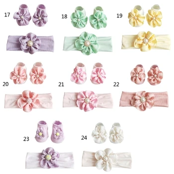 Набор детских резинок для волос с бантиком и носков для новорожденных, модная кружевная лента для волос для новорожденных с удобными носками в подарок для маленьких девочек