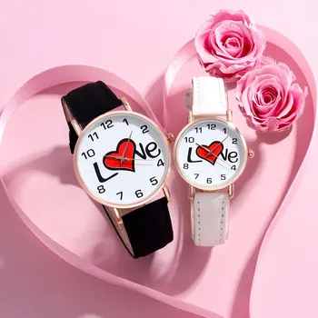 Набор кварцевых часов для мужчин и женщин Top Luxury Couple Digital LOVE Leather из 2 предметов, повседневный Рождественский подарок на День Святого Валентина