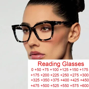Негабаритные Квадратные Очки Для Чтения В Виде Черного Цветка Для Женщин С Голубым Светом, Прозрачные Компьютерные Очки Для Дальнозоркости По Рецепту Врача + 1