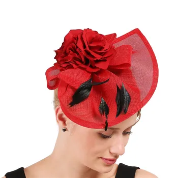 НОВАЯ красная коктейльная шляпа с имитацией цветов Sinamay Fascinators Шляпы с пером для летней свадьбы в Кентукки, Дерби, гоночного мероприятия