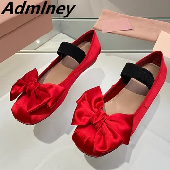 Новая милая женская балетная обувь на плоской подошве с большим бантом, удобная атласная резинка, дизайнерская модельная обувь, разноцветная повседневная обувь