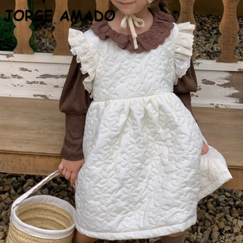 Новое осенне-зимнее детское платье для девочек с длинными рукавами, однотонная рубашка с расклешенными рукавами, плотный жилет, плотное платье принцессы H8816