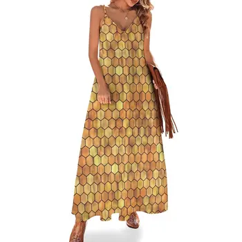 Новое платье без рукавов с золотистым узором в виде пчелиных сот, Элегантное женское платье, лето 2023