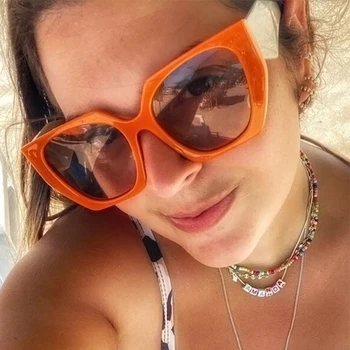 Новые модные Женские квадратные солнцезащитные очки Оверсайз, Женские солнцезащитные очки с неправильной многоугольной оправой, Роскошные Брендовые дизайнерские Оранжевые очки
