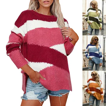 Новый свитер Everkaki Осенне-зимний женский вязаный свитер в нерегулярную полоску, пуловер с цветными блоками, женские топы