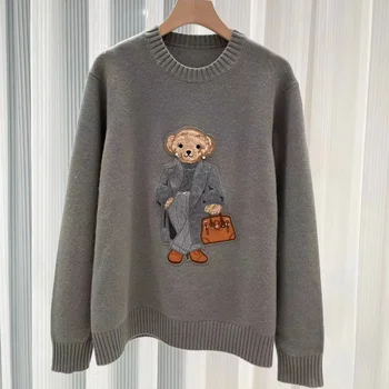 Новый свитер Lauren Bear, Женский Мужской шерстяной пуловер свободной вязки, пальто с вышивкой, распродажа осенне-зимней модной роскошной одежды