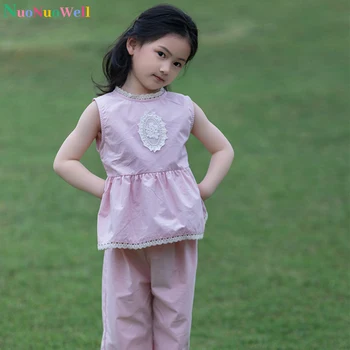 Одежда для маленьких девочек, детские футболки без рукавов и комплект брюк, летняя одежда для девочек от 2 до 7 лет, детский розовый костюм