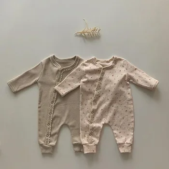 Одежда для новорожденных, ползунки, осенне-весенняя одежда с длинным рукавом, комбинезоны с цветочным рисунком, Хлопковая милая одежда для малышей