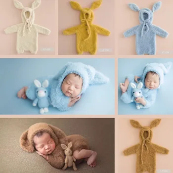 Одежда для фотосъемки новорожденных, реквизит для студийной съемки, шапка-кролик ручной вязки, комбинезон, костюм-двойка