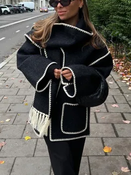 Однобортный кардиган в обтяжку для женщин, однотонное пальто-туника с карманами и длинными рукавами 2023, шикарная модная дизайнерская верхняя одежда