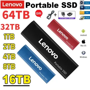 Оригинальный внешний жесткий диск Lenovo 2 ТБ SSD, 1 ТБ 64 ТБ Портативный внешний жесткий диск SSD, твердотельный накопитель для ноутбука / Mac