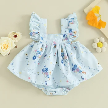 Платье-ползунки с цветочным рисунком для маленьких девочек, юбки с длинными рукавами и подолом, комбинезоны, Летняя одежда для малышей, Детские комбинезоны, боди