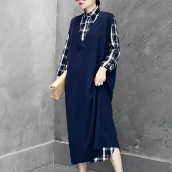 Платье-свитер женские зимние женские длинные теплые вязаные платья в корейском стиле без рукавов зимние платья женские 2018 AA4261
