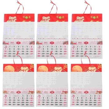 Подвесной календарь на 2024 год Fortune Wall в китайском стиле ручной работы (средняя бирка) (смешанные узоры) 6 предметов декора на каждый день