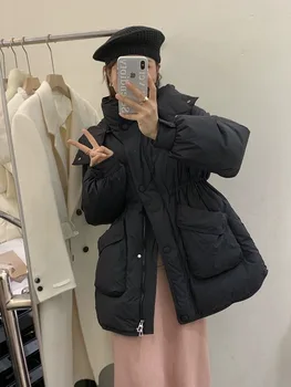 Пуховое женское пальто средней длины 2023, новая зимняя корейская версия, маленькое пальто для похудения на жареной улице, утолщающее талию
