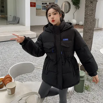 Пуховое хлопчатобумажное пальто Dongmen, женская новинка зимы 2022 года, свободная посадка на талии, модное студенческое толстое хлопчатобумажное пальто с капюшоном