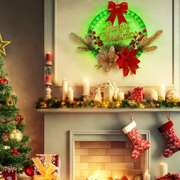 Рождественская светящаяся гирлянда, подвешенная на дверь Для украшения входной двери, Рождественская имитация Гирлянды, Настенное украшение для праздника