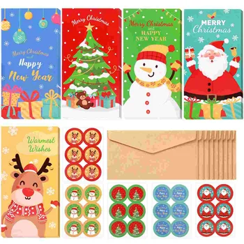 Рождественские подарочные карты с конвертами, Рождественский кошелек для денег, поздравительные открытки с держателями и наклейками для рождественской свадьбы