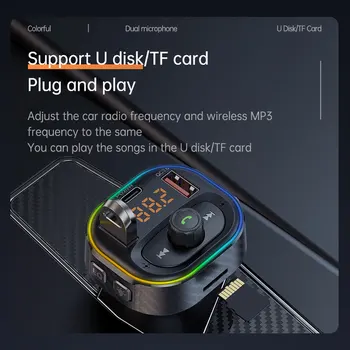 Светодиодный Bluetooth 5,0 FM-Передатчик Громкой Связи Автомобильный Радиомодулятор MP3-Плеер QC 3,0 Адаптер Быстрой Зарядки для Автомобиля Поддержка TF Карты