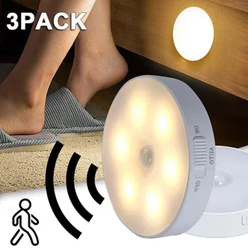 Светодиодный ночник с датчиком движения, USB перезаряжаемый ночной светильник для кухонного шкафа, лампа для гардероба, лестница, Беспроводной светодиодный светильник для шкафа